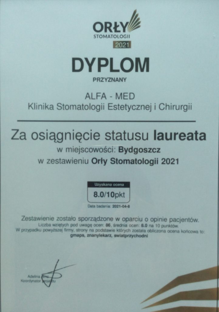 Zdjęcie dyplomu Orły Stomatologii 2021